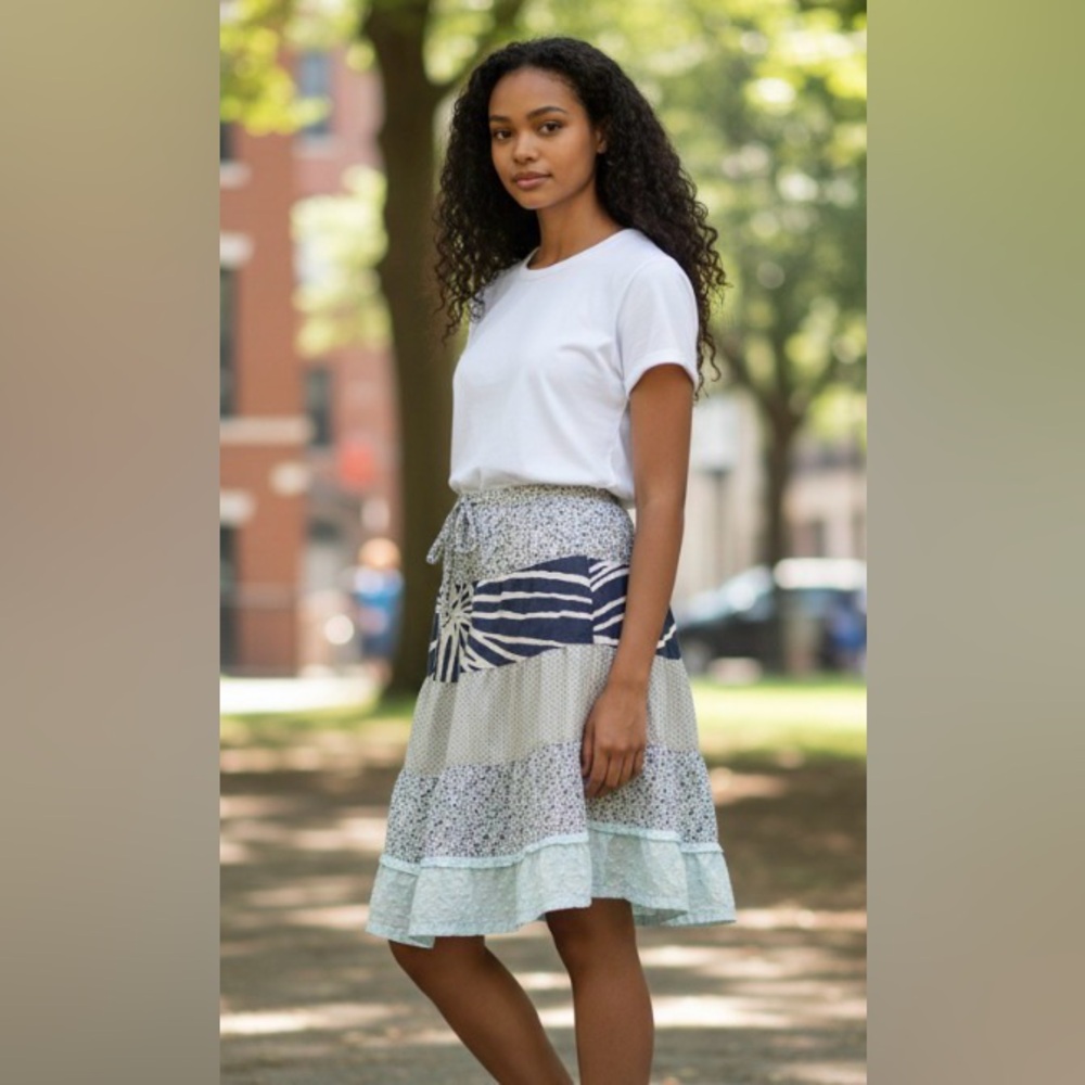 J Crew Cottagecore Tiered Patchwork Drawstring Sk… - image 1